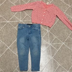 Toddler Girl Shimmer Cardigan and Jeans